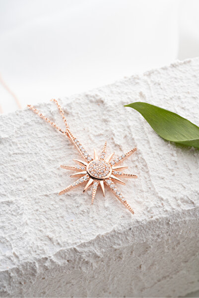 ESSARE 925 Ayar Gümüş Rose Kaplama Sirius Yıldızı Kolye