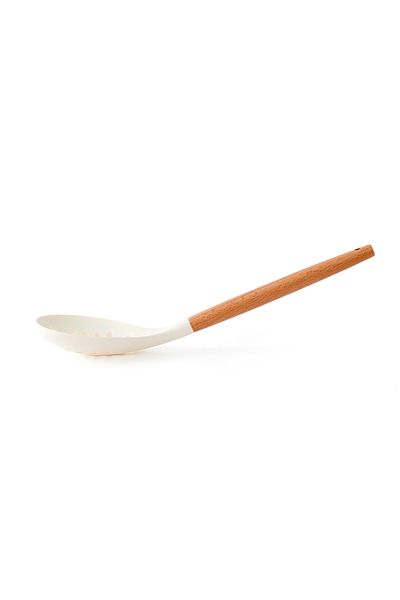 MİEN Mien Bamboo Handle Silicone Colander - White / Brown