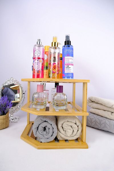 Digithome Bamboo 3 Tier Corner Rack Organizer Bathroom Organizer Brown - C/3 C1-1-289