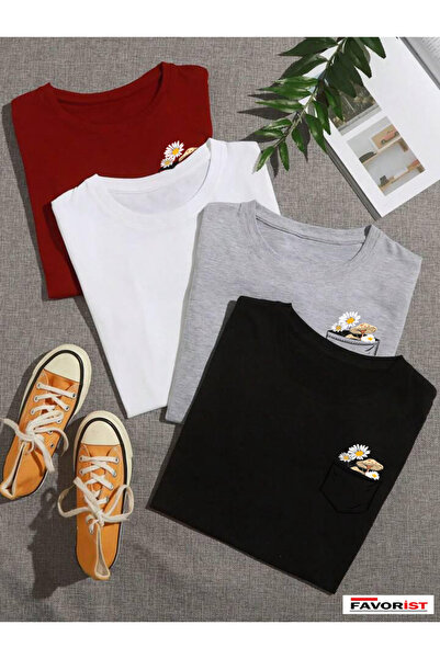 FAVORİST Tricou oversize unisex cu imprimeu floral 4 piese
