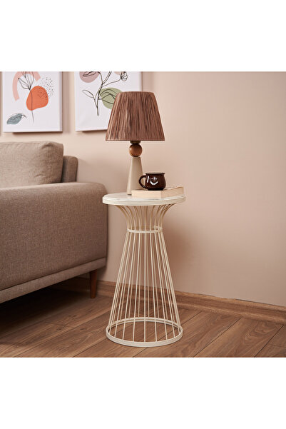 Begüsa  Teksas Mermer Görünümlü Yan Sehpa - Beyaz