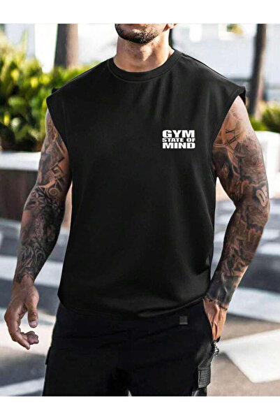 FAVORİST Αθλητικό μπλουζάκι από βαμβακερό εμπριμέ Zero Sleeve GYM