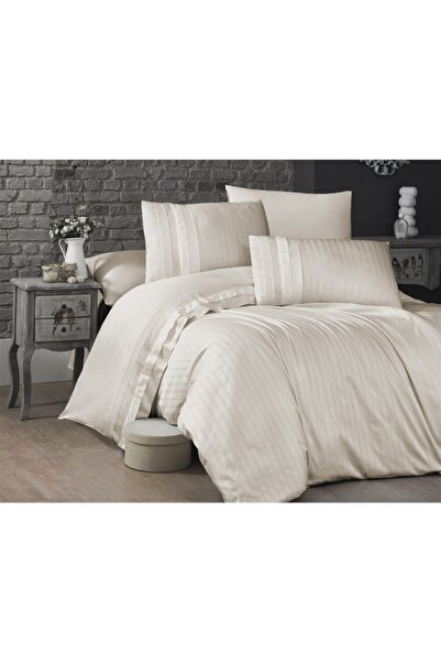 DENİZLİ ÇEYİZ طقم غطاء لحاف ساتان فاخر من First Choice New Trend Cream