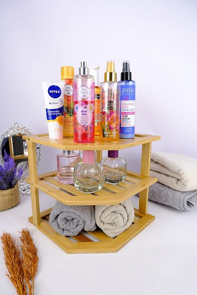 Digithome Bamboo 3 Tier Corner Rack Organizer Bathroom Organizer Brown - C/3 C1-1-289