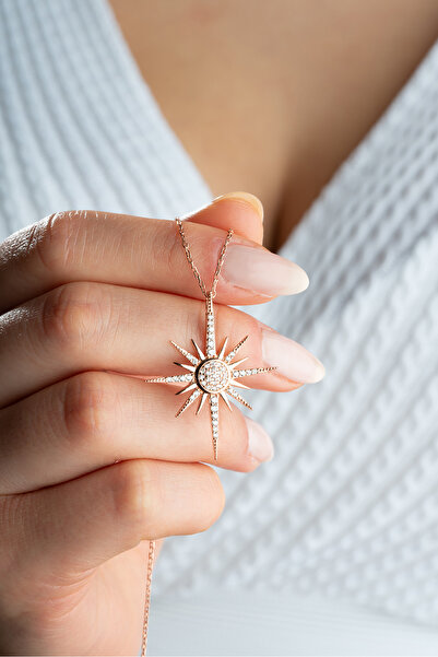 ESSARE 925 Ayar Gümüş Rose Kaplama Sirius Yıldızı Kolye