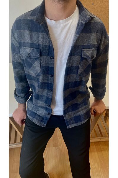 Tarz Cool Ανδρικό Smoked-Indigo Πουκάμισο Ξυλοκόπο με διπλή τσέπη Slim Fit