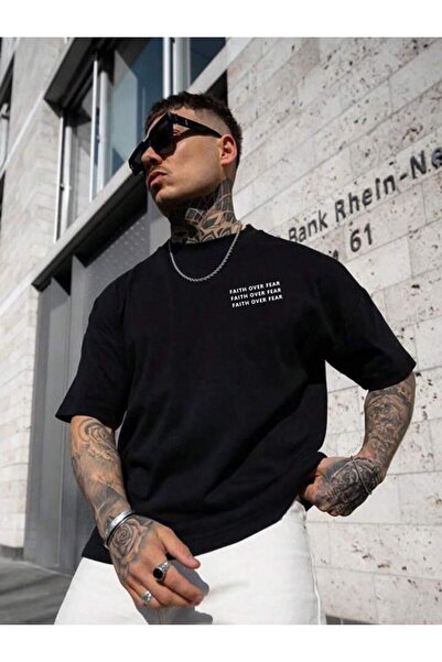 FAVORİST FAITH OVER FEAR Printed Oversize Cotton T-Shirt T-Shirt