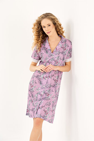 Yeni İnci Gömlek Yaka Dantel Detay Pamuk Kadın Gecelik