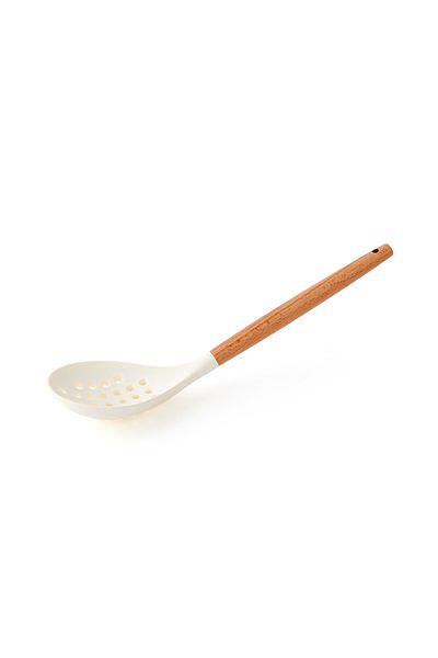 MİEN Mien Bamboo Handle Silicone Colander - White / Brown