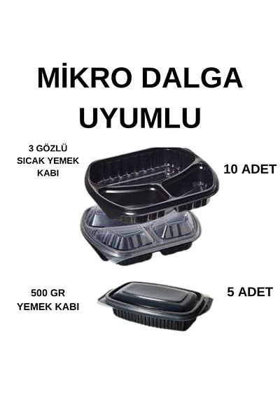 ELFUMER Hygienic 3 Compartments Black Plastic Dining Door Lid 10 Pieces (Suitable for Micro Wave)