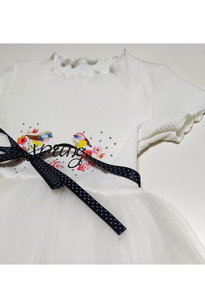 nc gift Φόρεμα με μισό μανίκι από τούλι πουά για κορίτσια με στάμπα πουλί