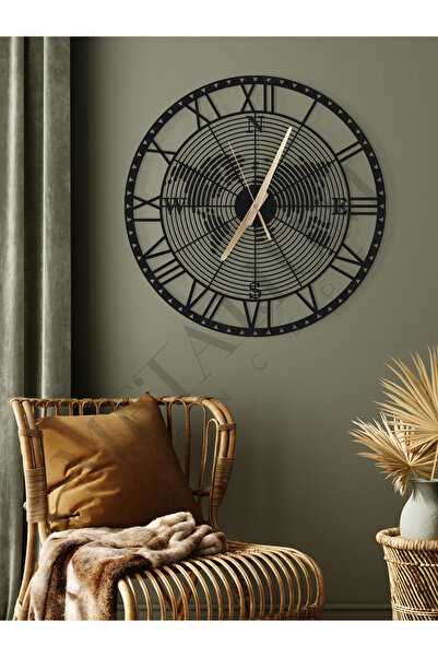 Metalium Concept Dekoratif Sessiz Siyah Metal Duvar Saati Pusula Temalı Dünya...