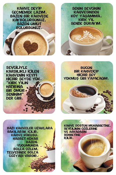 Hayat Poster Coffee lyrics aesthetic bar cafe kitchen decor gift retro 6-piece wooden coaster set