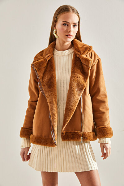 Bianco Lucci Women's Suede Plush Laminated Coat 233160101009