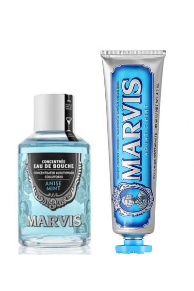Marvis Aquatic Mint Toothpaste and Anise Mouth Gargle - 85 ML + 120ml