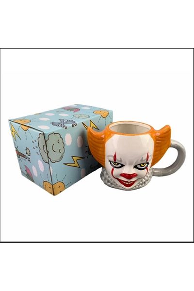 hediyeconcepti 550ml Halloween Ceramic 3D Clown Soul Night Horror Headboard Escape Room Mug Cup