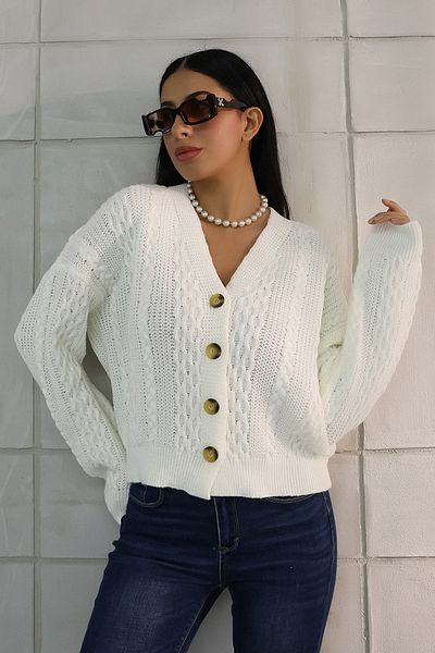ALCHON V-neck Long Sleeve Hair Braided Four Button Standard Size Winter Knitwear Cardigan