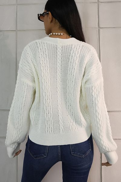 ALCHON V-neck Long Sleeve Hair Braided Four Button Standard Size Winter Knitwear Cardigan