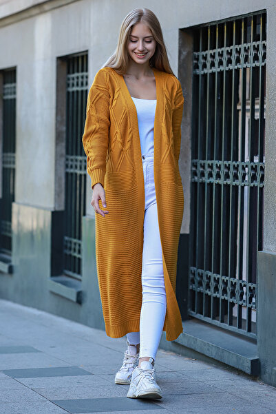 ALCHON Gâtul în V cu mânecă lungă Salonic Păr tricotat cu model Lungimea lung...