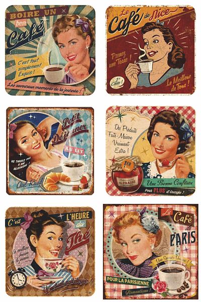 Hayat Poster Cafe de Paris France Paris Eiffel Cafe Coffee Kitchen Decor Aesthetic Retro Set of 6 Wooden Cups and Jigsaw