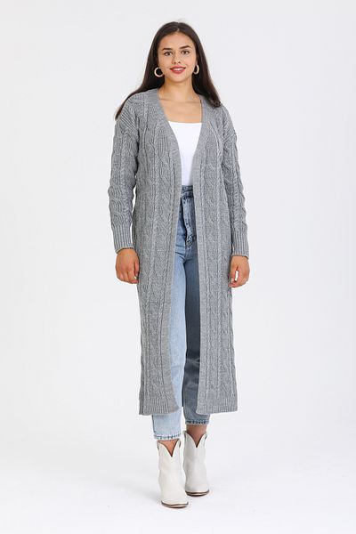 ALCHON V-Neck Long Sleeve Hair Braided Ankle Length Winter Thick Knitwear Cardigan