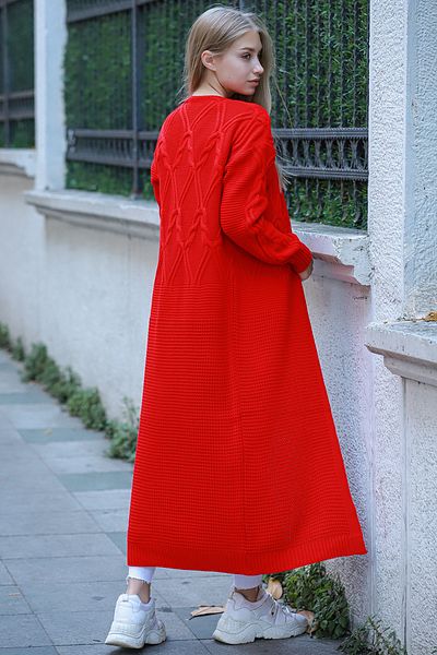 ALCHON Gâtul în V cu mânecă lungă Salonic Păr tricotat cu model Lungimea lungă la gleznă Cardigan gros de iarnă