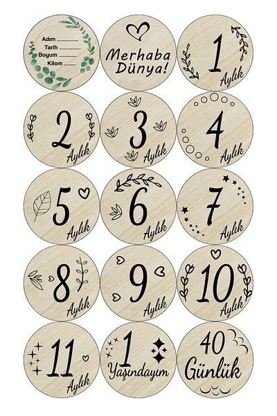 kutuTR Notpa Monthly Baby Cards Baby Month Cards Pregnant Set 15 Cards
