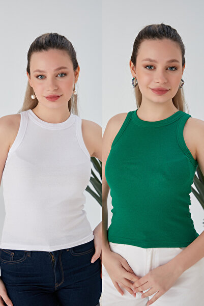 CATSPY Λευκό Πράσινο Ζαργκό Μοντέλο Σετ 2 Εφαρμοσμένο με φαρδιά σωλήνωση λαιμ...