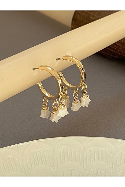 takıtarzım 3 sedef yıldızlı sallantılı gold küpe