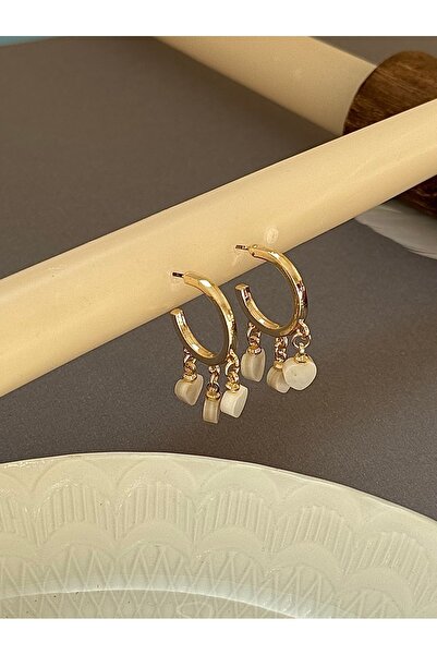 takıtarzım Sedef 3 Kalp Sallantılı Gold Kadın Küpe