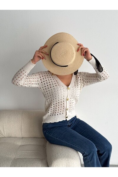 Serica Moda Gold Buttoned Cotton Mesh Cardigan