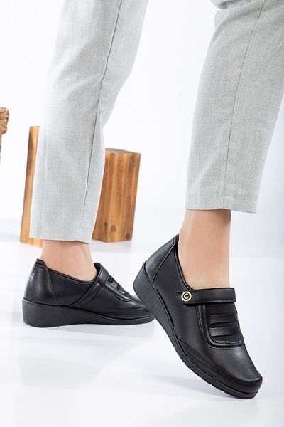 Waresta W99 Talpă anatomică neagră Pantofi de damă ortopedici zilnici cu velcro Pantofi confortabili, moi, clasici, pentru mama