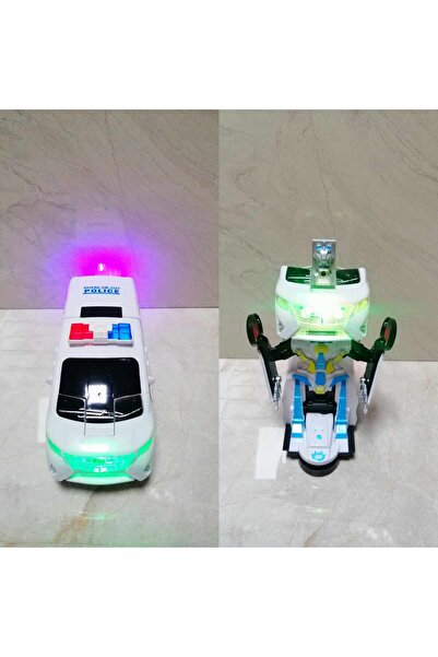 SUDESA OYUNCAK PİLLİ IŞIKLI SESLİ ÇARP DÖN ROBOT OLAN POLİS OTOSU 20 CM