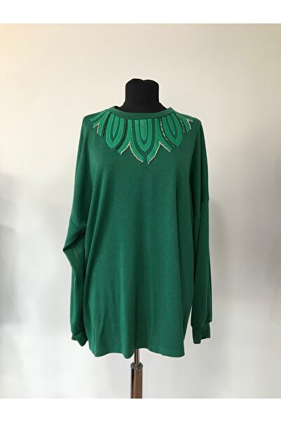 NOMİNAL Deri Nakışlı Büyük Beden Bluz