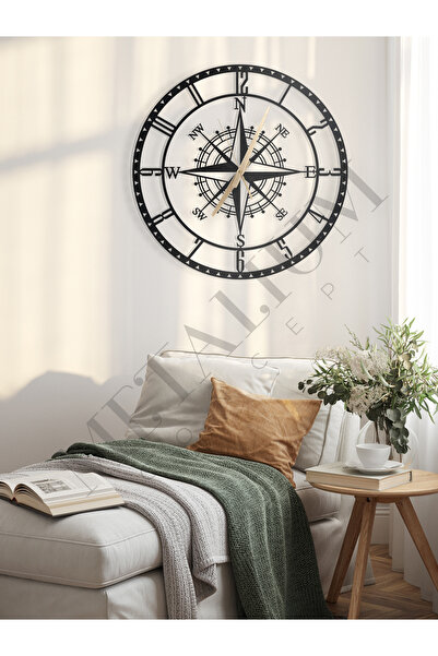 Metalium Concept Dekoratif Türkçe Rakamlı Sessiz Siyah Metal Duvar Saati Pusu...