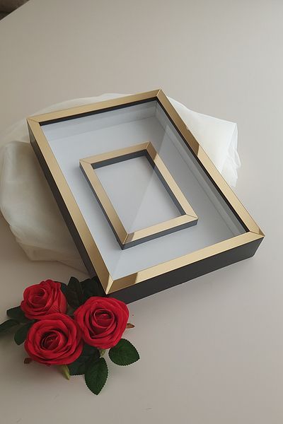 hobicehayaller Rama de memorie 25x35 cm cu sectiune foto! Noi cutii de trandafiri la modă! Design de flori de logodnă de promisiune!