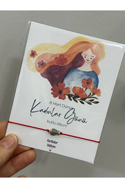 HARİKALAR DÜKKANI Women's Day Card Bracelet 10 Pieces