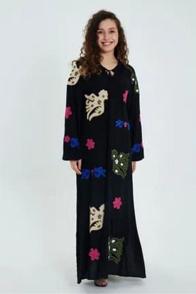 ZTO WOMEN'S AUTHENTIC APPLIQUE EMBROIDERY DETAIL LONG DRESS