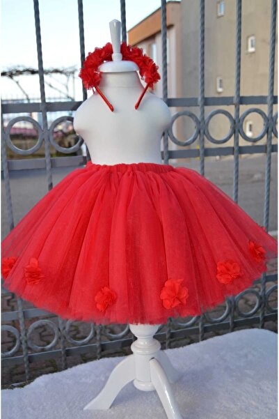 shopland Red Tutu Skirt and Crown Set with Flower Detail