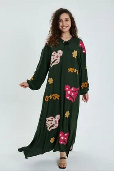 ZTO WOMEN'S AUTHENTIC APPLIQUE EMBROIDERY DETAIL LONG DRESS