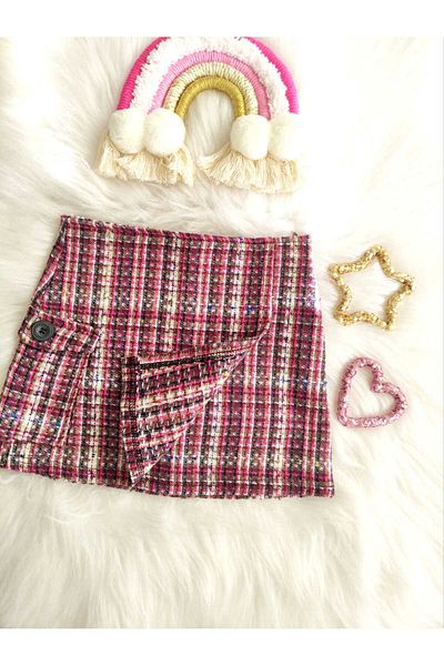 eladamoda Fusya Side Button Detail Girl's Tweed Skirt 2908Te