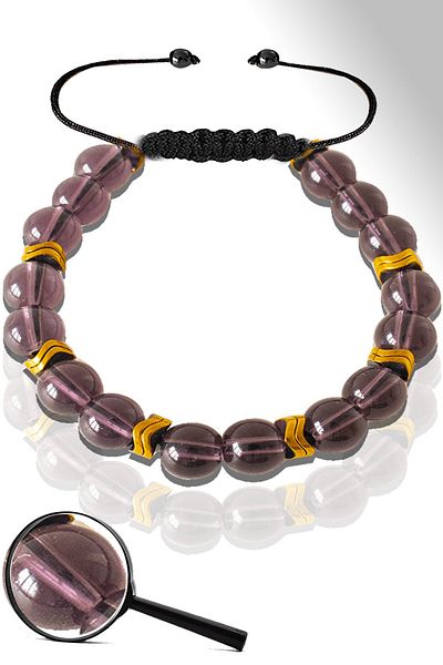 Tesbih Atölyesi Certified Gold Sergeant Hematite Fuchsia Glass Quartz Stone Bracelet - Adjustable