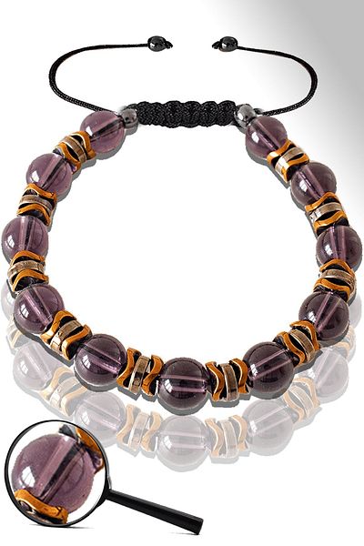 Tesbih Atölyesi Certified Rose Hematite Fuchsia Glass Quartz Stone Bracelet - Adjustable