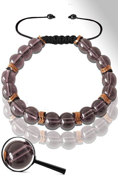Tesbih Atölyesi Certified Rose Sergeant Hematite Fuchsia Glass Quartz Stone Bracelet