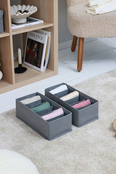 REKHOME 2-Piece Gray 6-Compartment Children's Room Closet Drawer Underwear Sock Organizer Honeycomb Accordion Organizer