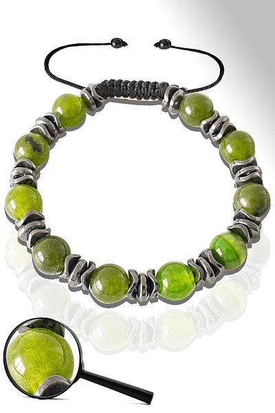 Tesbih Atölyesi Certified Silver Hematite Pistachio Green Agate Stone Bracelet - Adjustable