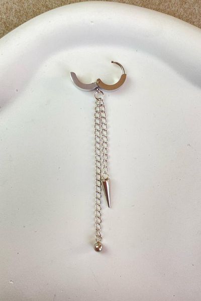 Jaida Moda Unisex 316l Surgical Steel Spayk Model Dangle Chain Hoop Earrings