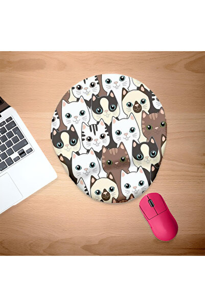 UcuruStore Καφέ Μαύρο Λευκό Οβάλ Ποντικομαξιλαράκι με Στήριγμα Καρπού για Γάτες