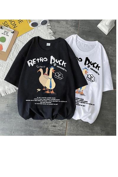 Touz Moda Unisex Retro Duck Printed Oversize T-shirt