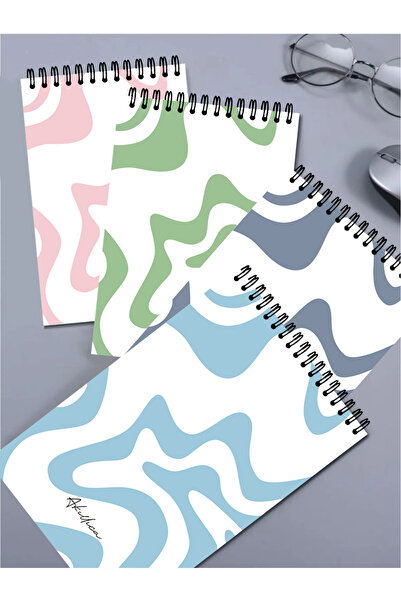 AKILLICA 4'lü Çizgili Defter Seti 13 X 20 cm 50 Yaprak Karton Kapak Üstten Spiralli Defter Notebook Line